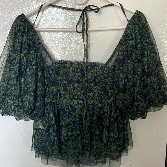 Free People Large Green‎ Blue Women's Blouse - Picture 5 of 5